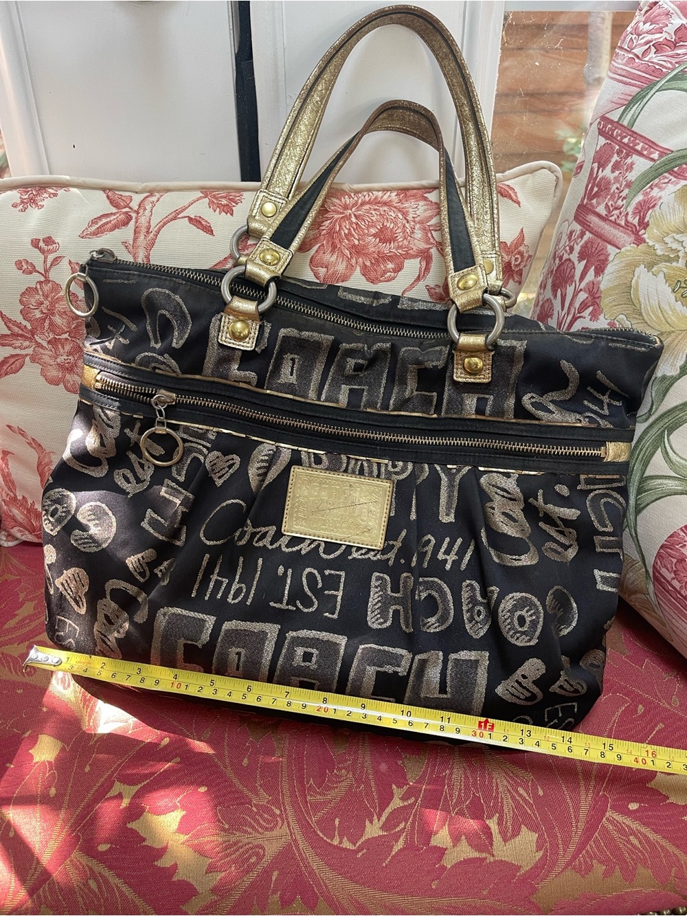 Coach Poppy Black & Gold Graffiti Bag